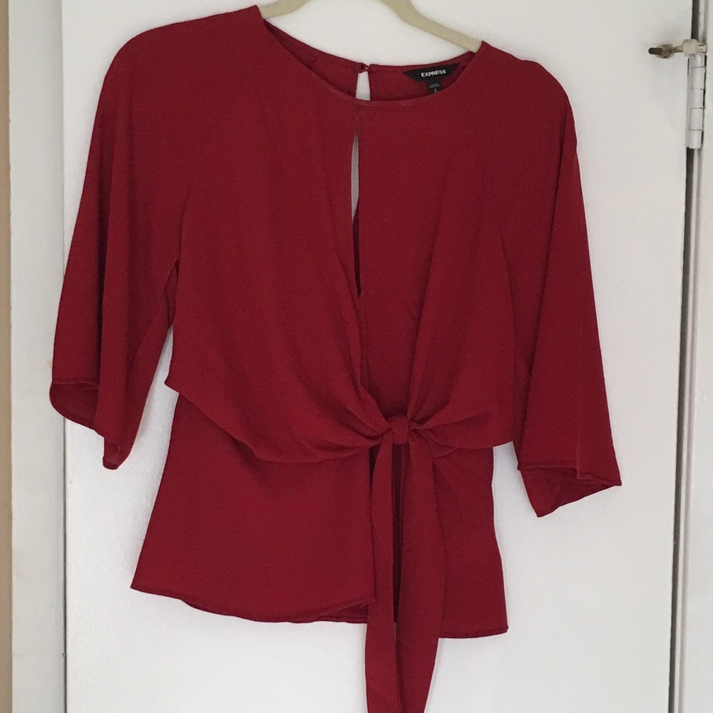 Express Tie Front Flutter Sleeve Blouse